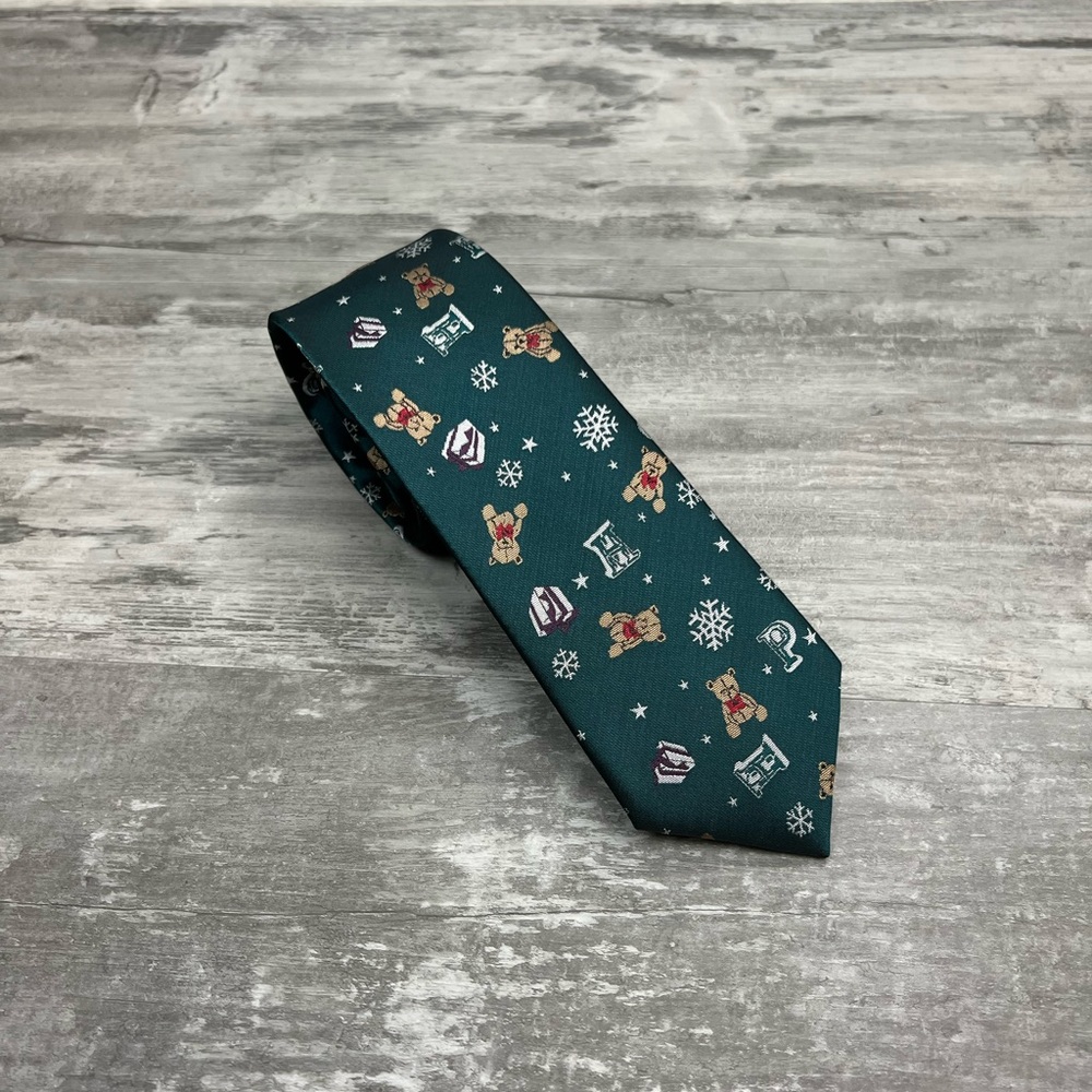 Amanti Green w/ Teddy Bear & Christmas Gift Pattern Skinny Tie